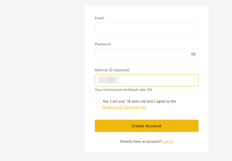 Form to fill out on Binance